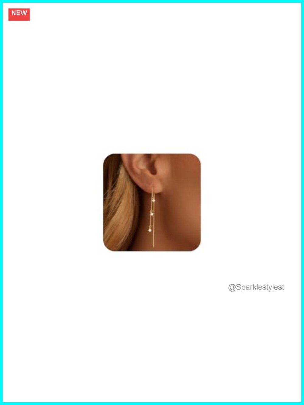 14K Gold Plated Dangle Earrings CZ Pearl Chain Drop Earrings Women